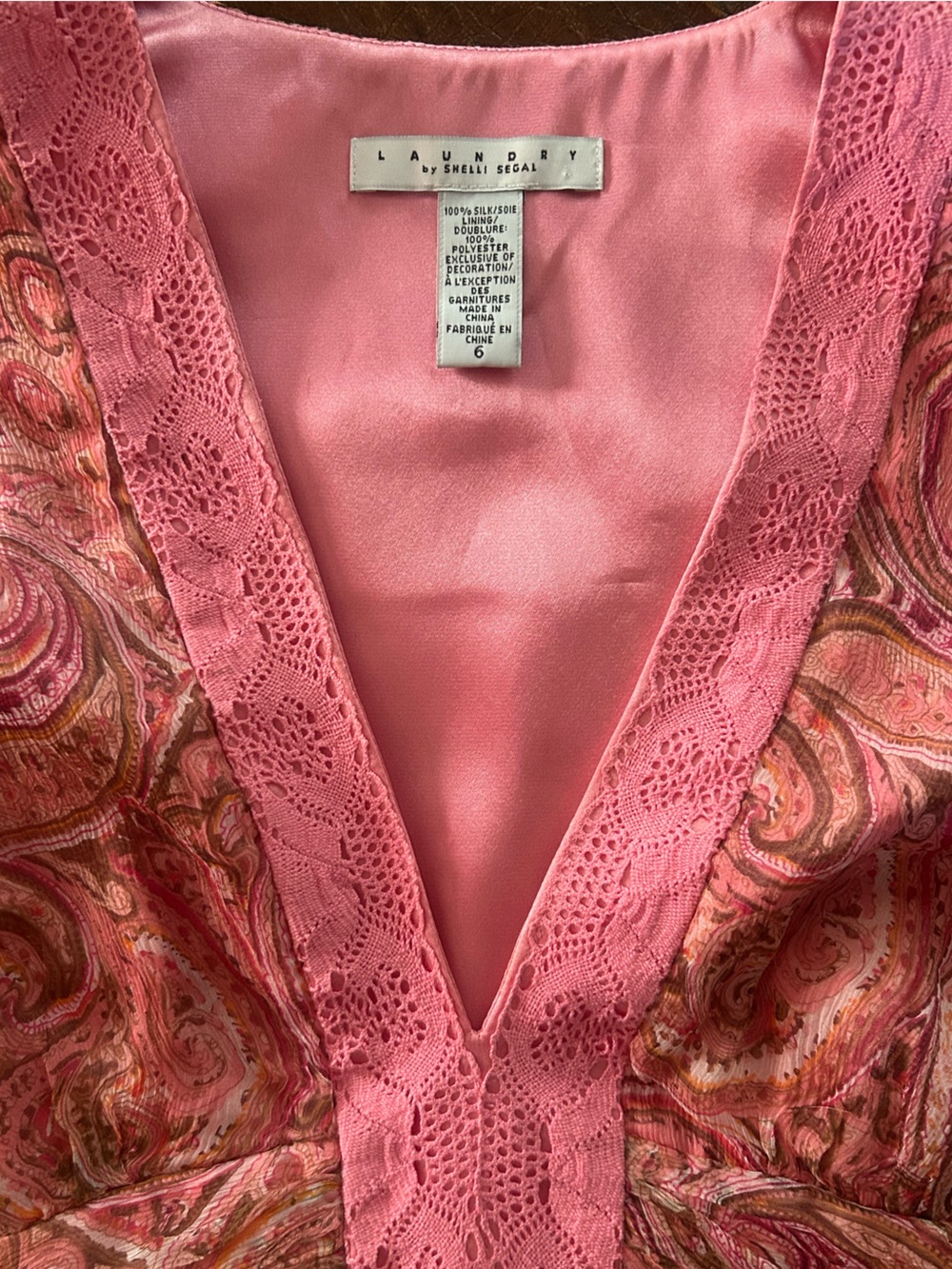 Laundry By Shelli Segal 100% Silk Pink Paisley V-Neck Sleeveless Midi Dress SZ6 - Picture 7 of 13